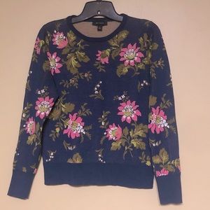 Ann Taylor Navy Sweater w/ Pink Flower Print Sz M